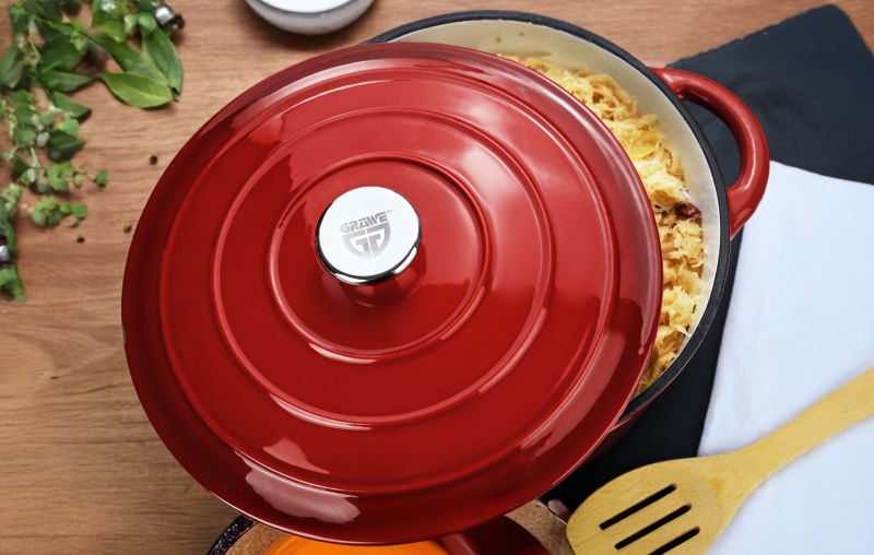 Gräwe Gusseisentopf emailliert 26cm 3L mit Deckel rot Schmortopf