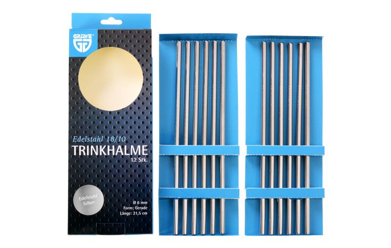 GRÄWE Trinkhalme aus Edelstahl 12er Set Silber gerade wiederverwendbar