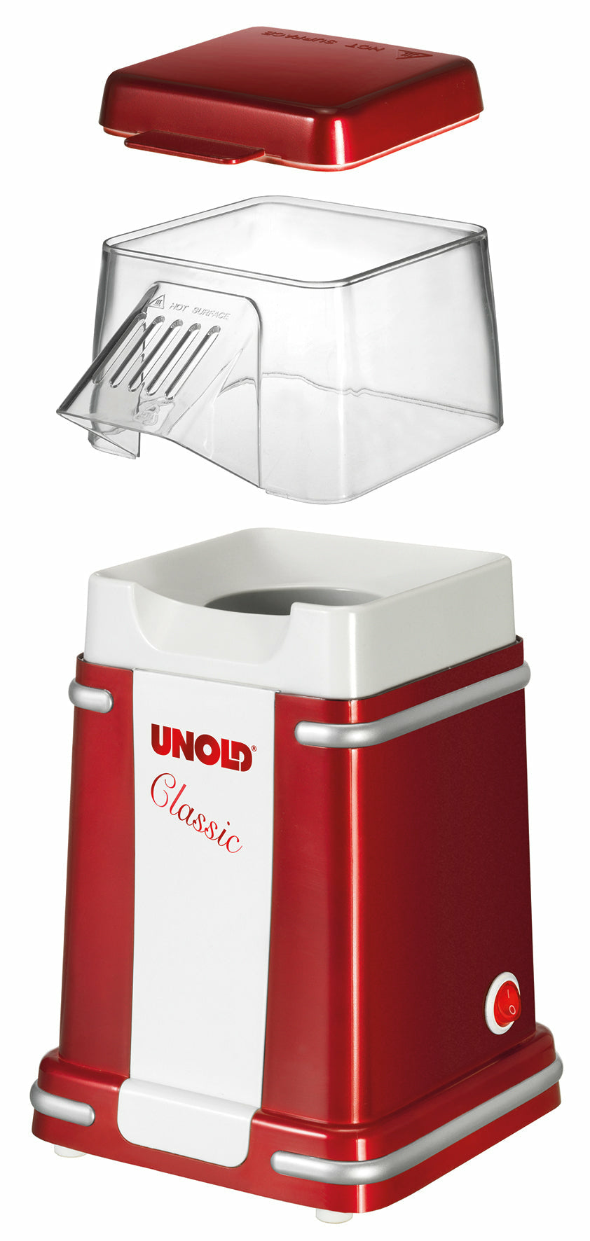 Unold Popcornmaker 48525 Classic Heißluft Öl-frei Retro rot/weiß