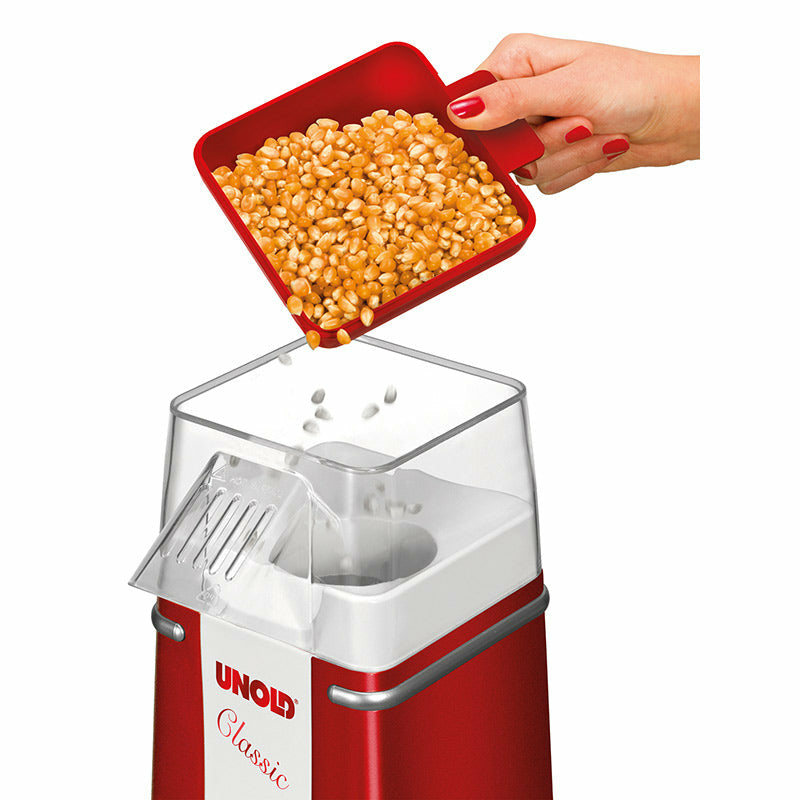 Unold Popcornmaker 48525 Classic Heißluft Öl-frei Retro rot/weiß