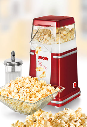 Unold Popcornmaker 48525 Classic Heißluft Öl-frei Retro rot/weiß