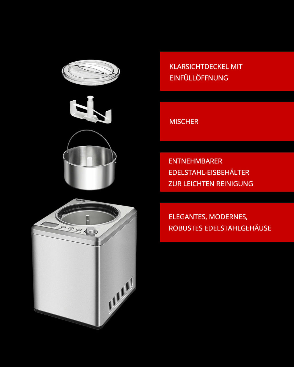 Unold Eismaschine Profi Plus 48880 mit Kompressor 2,5L Eisbereiter