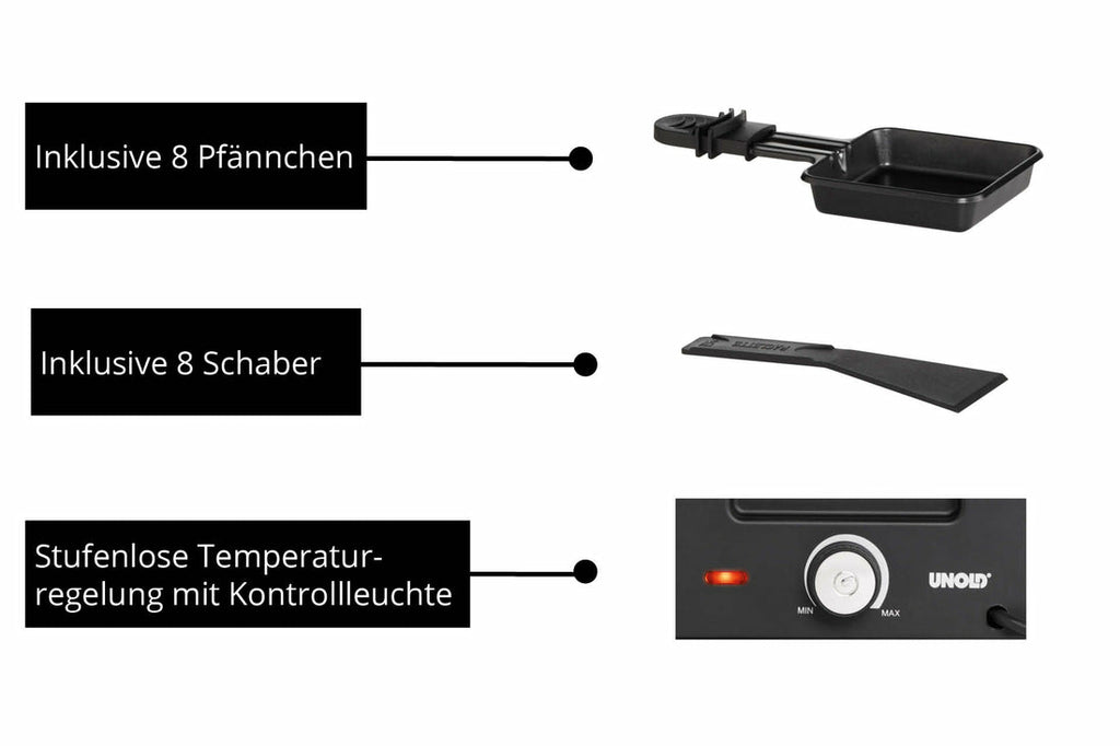 Unold Raclette Finesse Basic 48730 bis zu 8 Personen mit Grillplatte