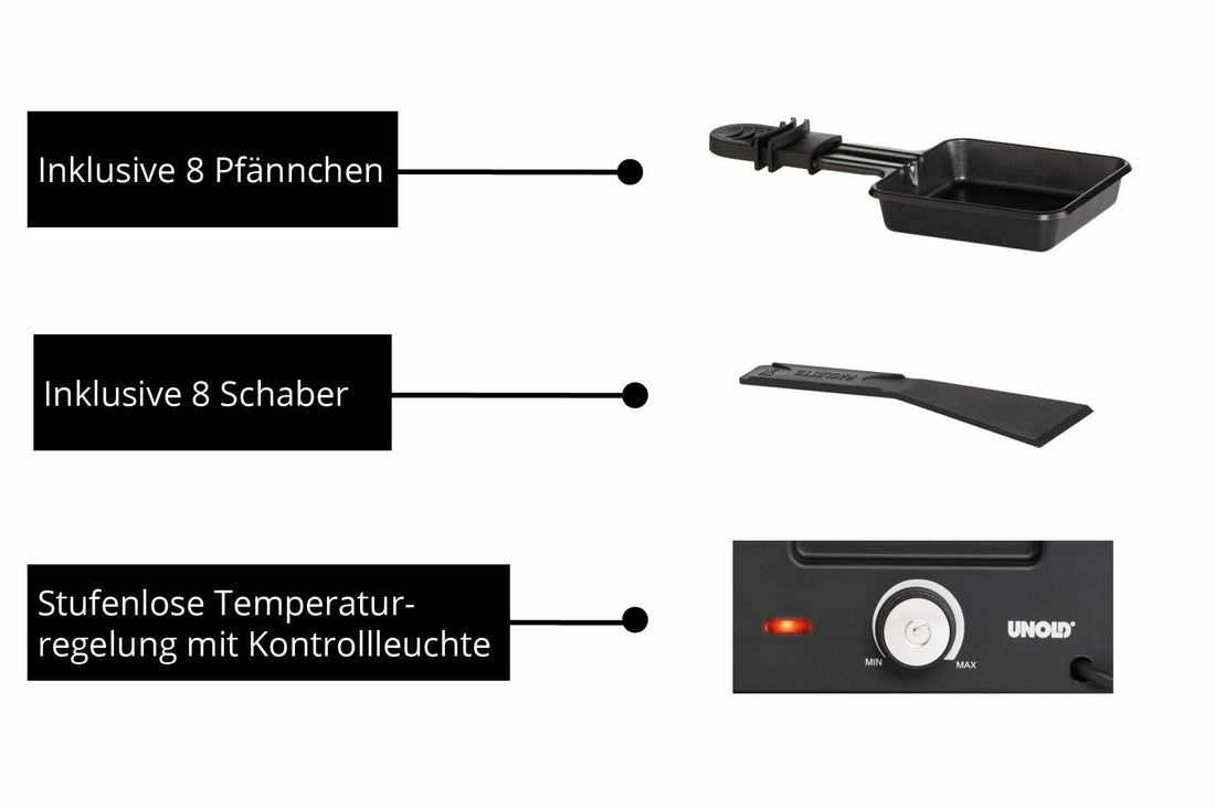 Unold Raclette Finesse Basic 48730 bis zu 8 Personen mit Grillplatte