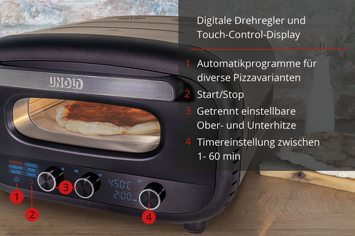 Unold Pizzaofen Don Alfredo 68805 elektrisch 450 Grad 1700 W schwarz inklusive Zubehör