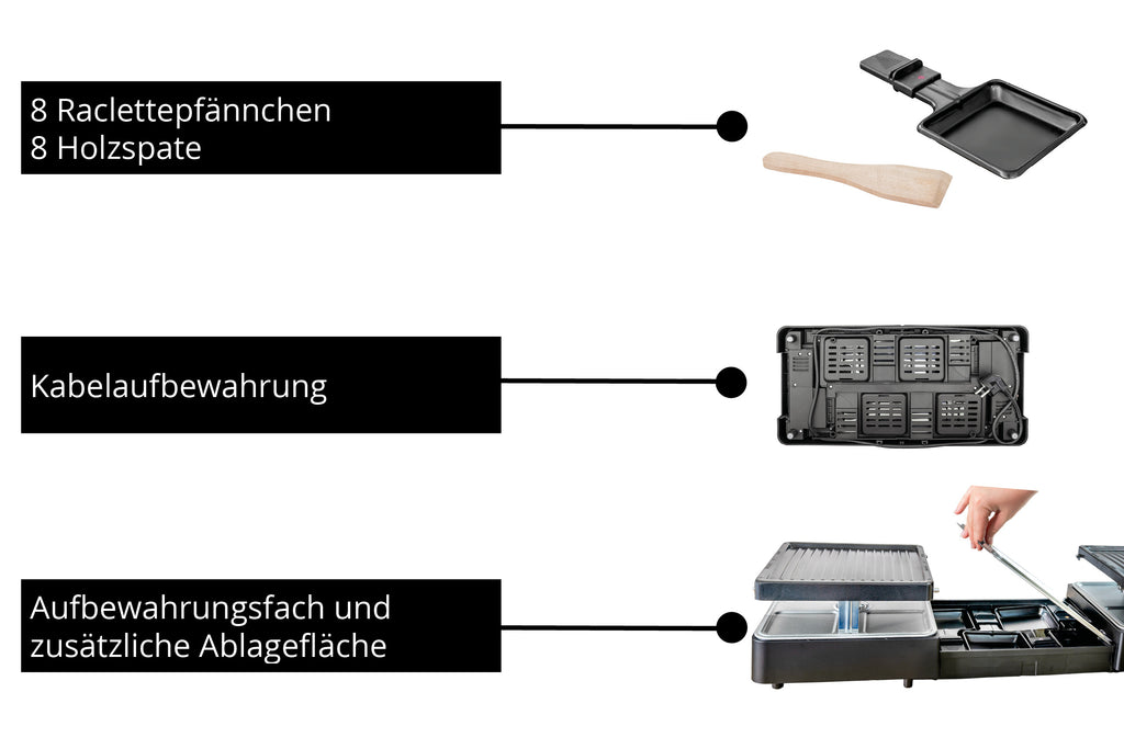 Unold Raclette Extendable 48755 ausziehbares Raclette bis zu 8 Personen 1300W