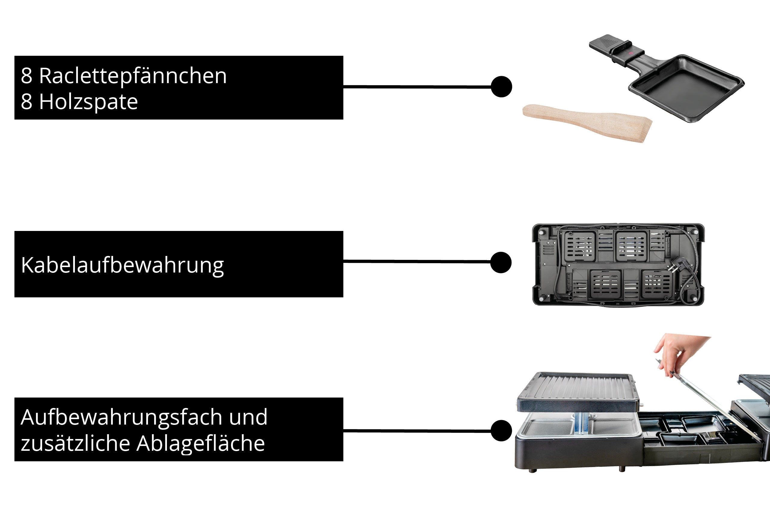Unold Raclette Extendable 48755 ausziehbares Raclette bis zu 8 Personen 1300W