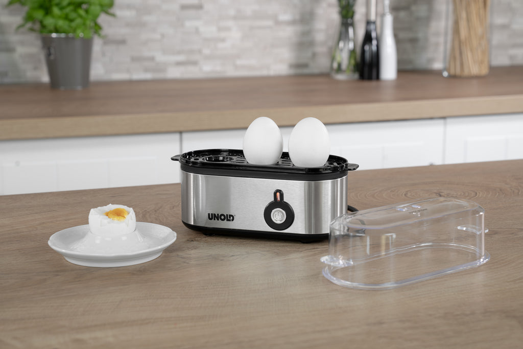 Unold Eierkocher Mini 38610 Edelstahl 1-3 Eier Messbecher BPA-frei