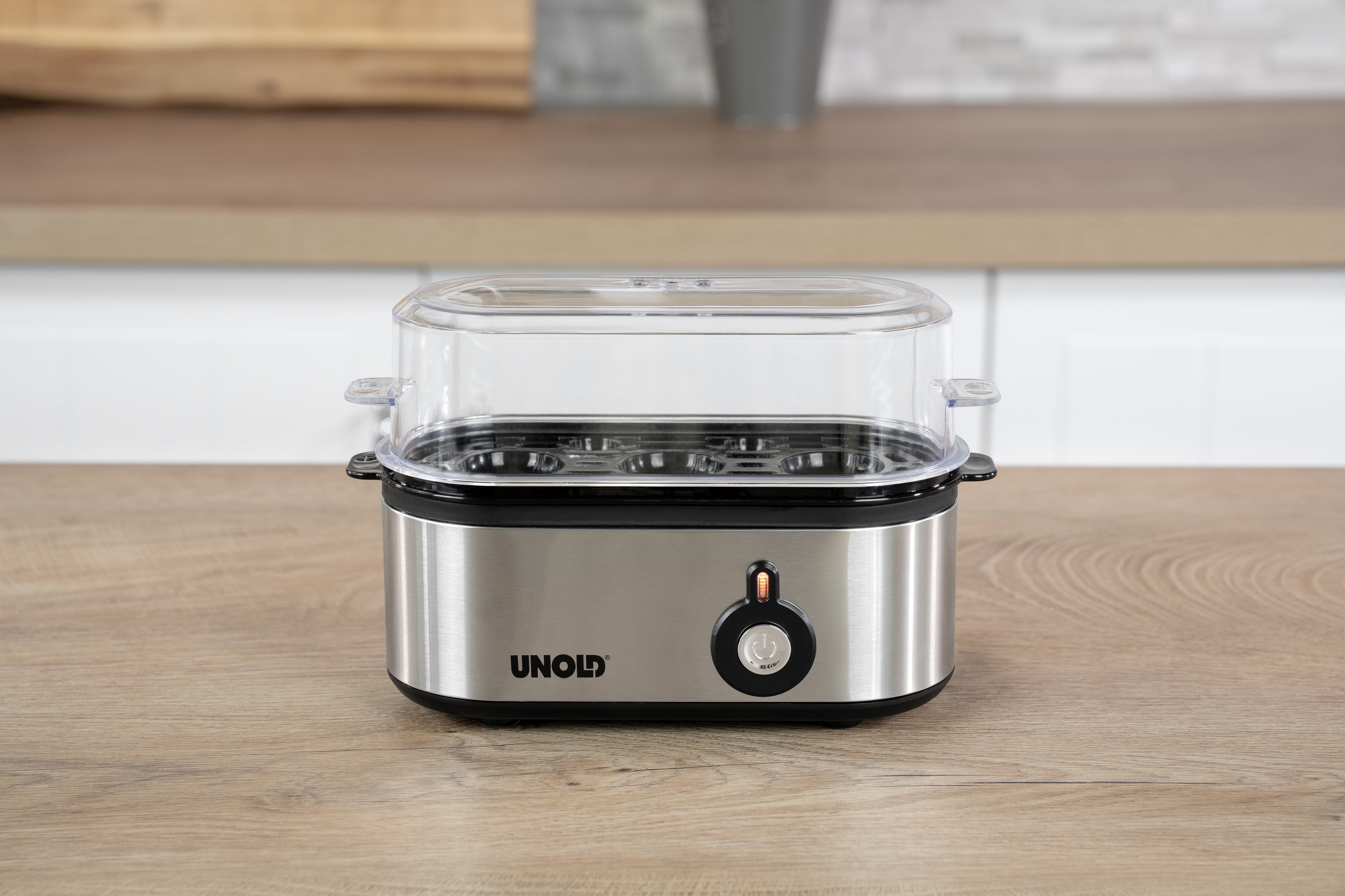 Unold Eierkocher Mini 38610 Edelstahl 1-3 Eier Messbecher BPA-frei