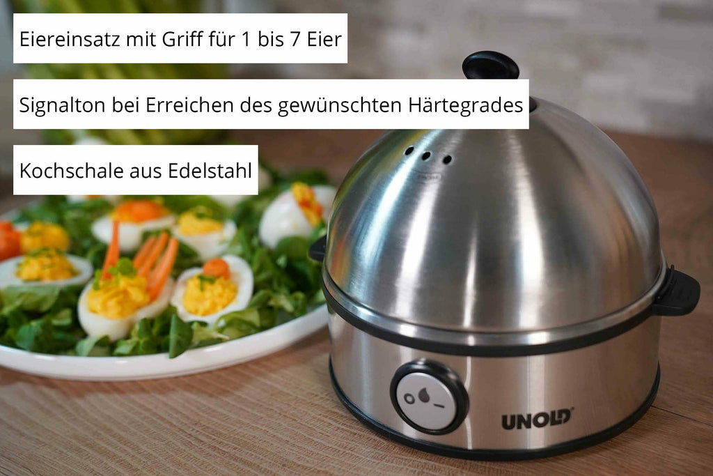 Unold Eierkocher 38626 Edelstahl 1-7 Eier Messbecher BPA-frei