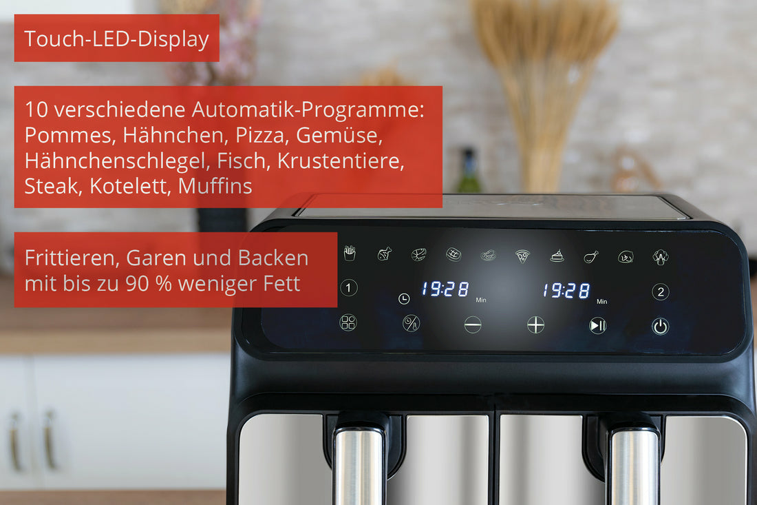 Unold Doppel-Heißluftfritteuse 58685 2 Kammern 8L Twin-Zone Airfryer BPA-frei