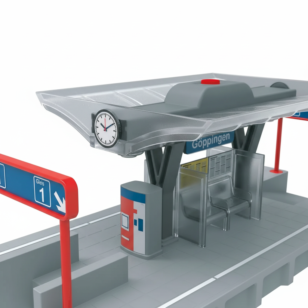 Bahnsteig Detailansicht Dach und Uhr