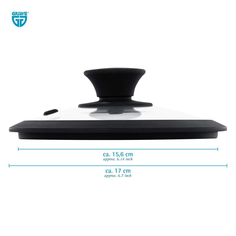 GRÄWE Glasdeckel Ø 16 cm – Silikonrand Schwarz, bis 220 °C, spülmaschinenfest