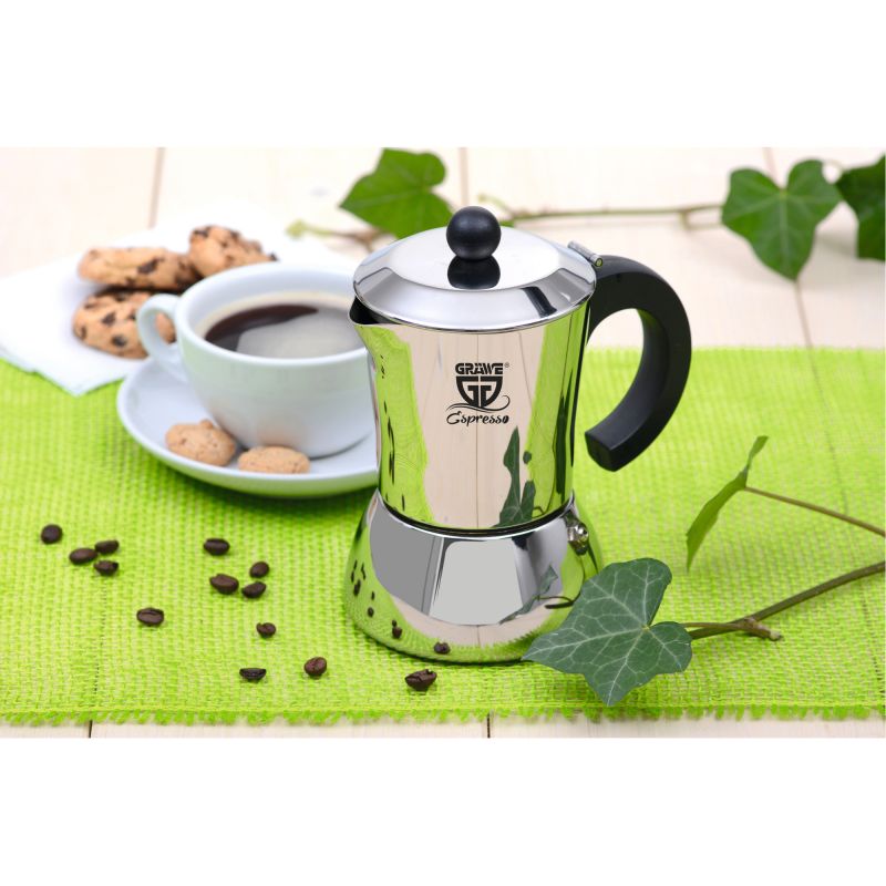 Gräwe Espressokocher 4 Tassen Edelstahl Espressobereiter
