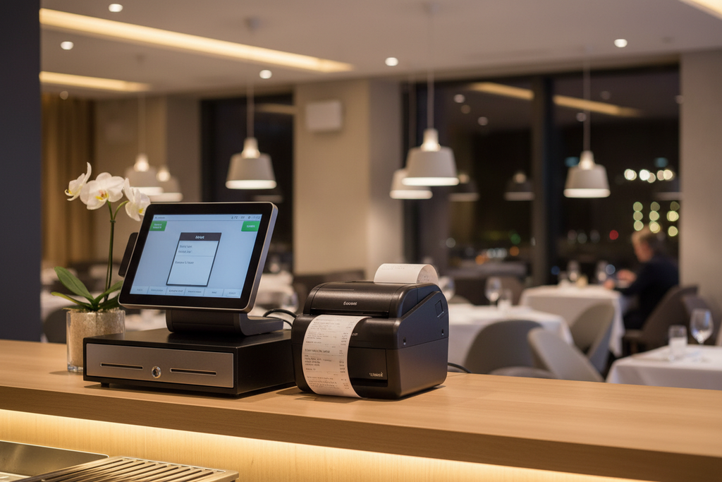 Kasse mit Bondrucker im Restaurant