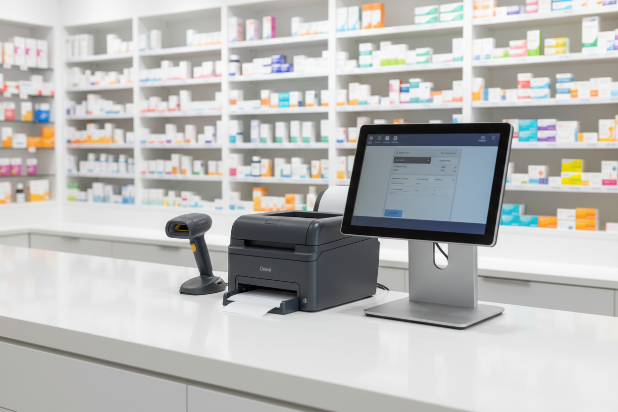 Kasse mit Bondrucker in Apotheke