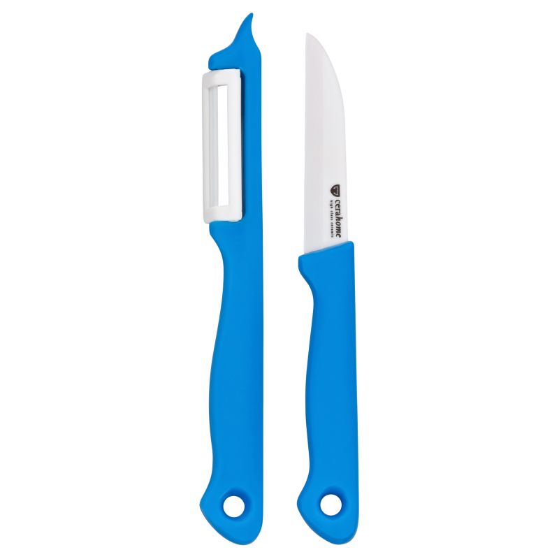 GRÄWE Keramik-Set 2-teilig Blau – Messer + Schäler, Zirkonia-Keramik, Serie CERAHOME