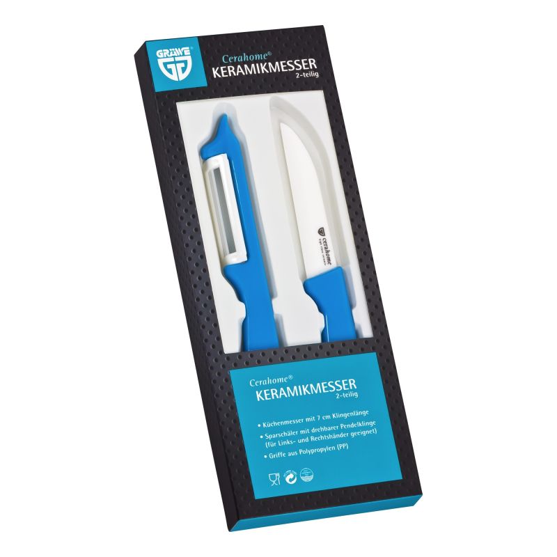 GRÄWE Keramik-Set 2-teilig Blau – Messer + Schäler, Zirkonia-Keramik, Serie CERAHOME