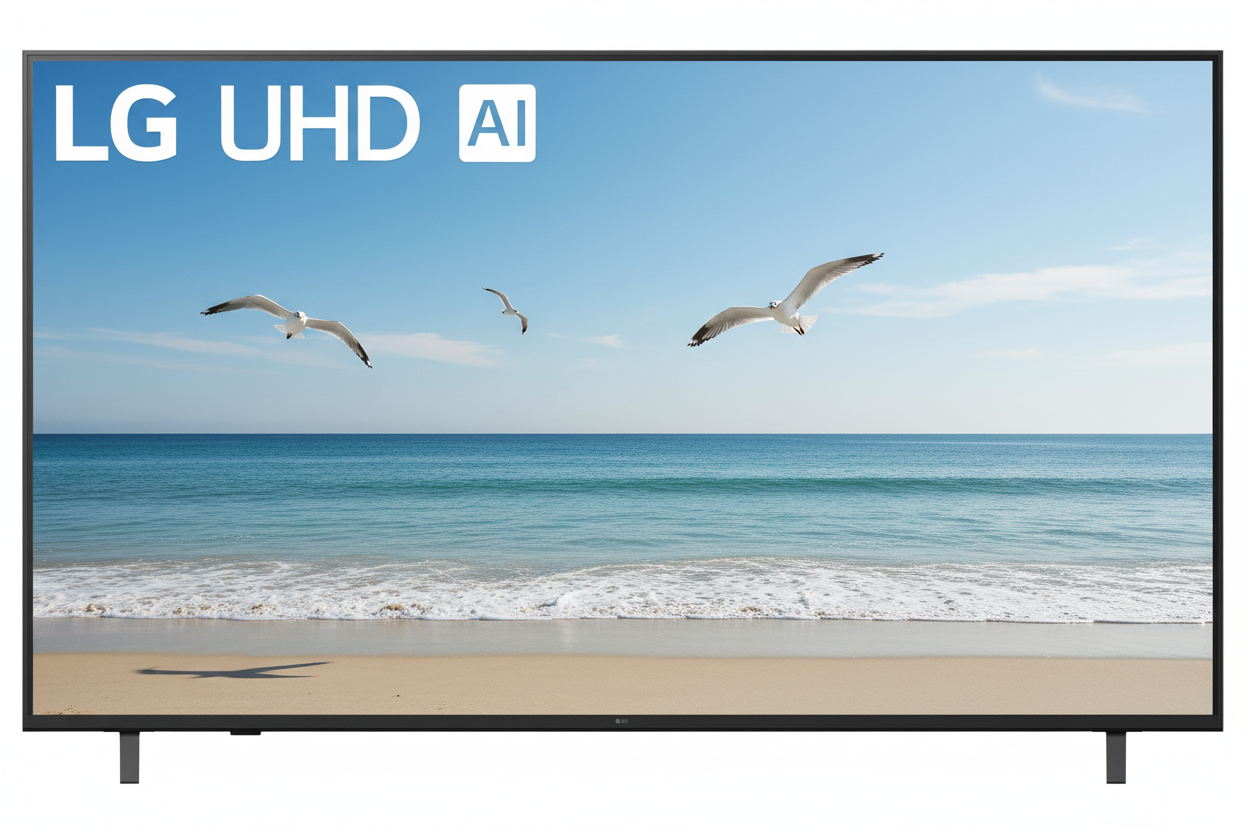 LG UHD TV mit Meer und Möwen