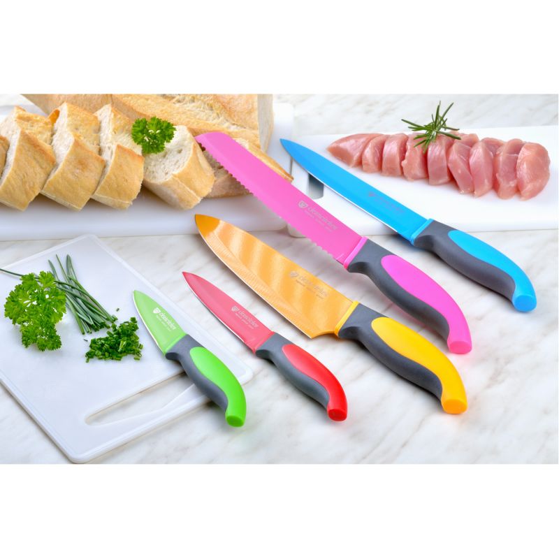 GRÄWE Messerset 6-teilig CLEANCITCHEN – 5 Messer + Acryl-Messerblock, bunt