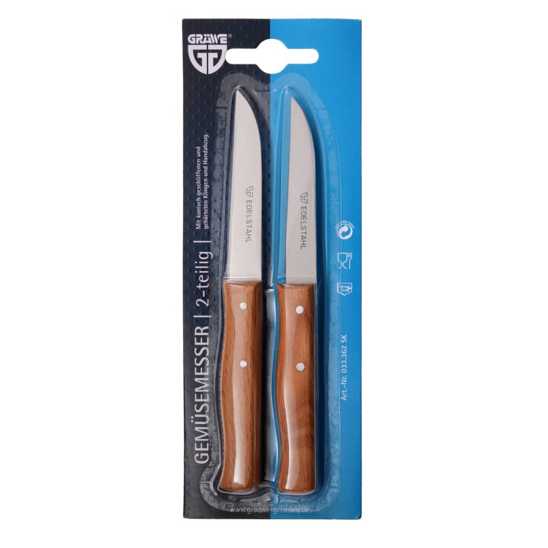 GRÄWE 2er Schälmesser mit Holzgriff – gebogene Klinge