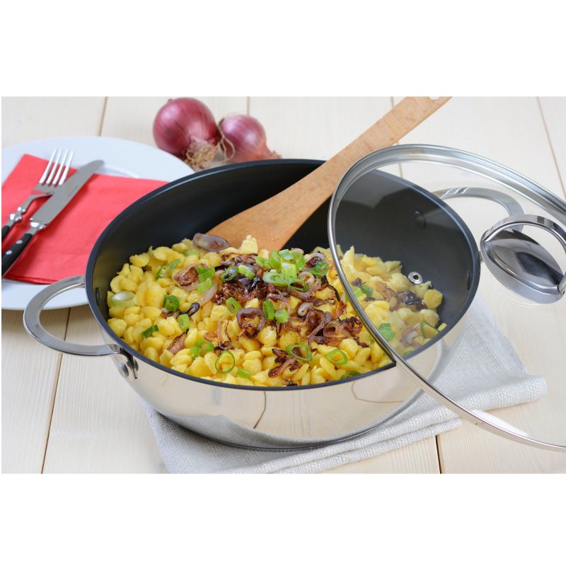 Gräwe Bratpfanne/Servierpfanne Serie Pro-Line Edelstahl 28cm beschichtet mit Glasdeckel