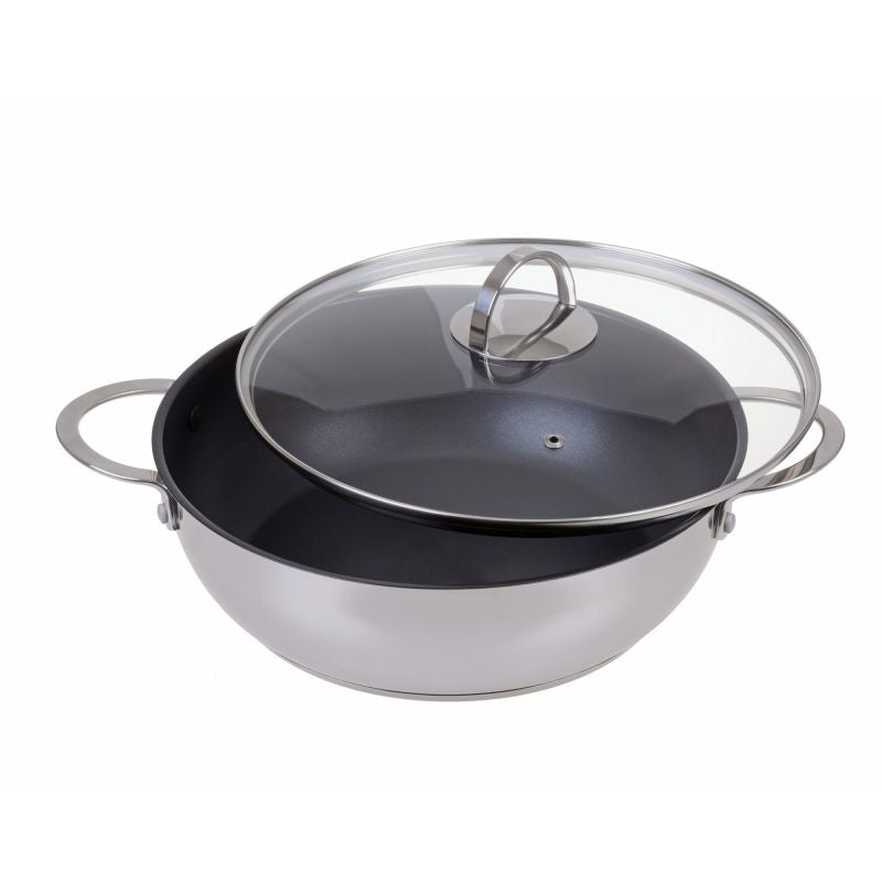 Gräwe Bratpfanne/Servierpfanne Serie Pro-Line Edelstahl 28cm beschichtet mit Glasdeckel