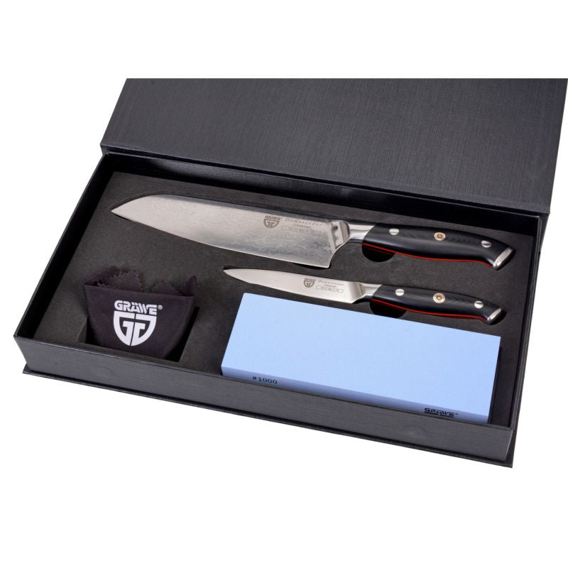 Gräwe Damastmesser und Wetzstein Set 2 für Hotelerie & Gastronomie